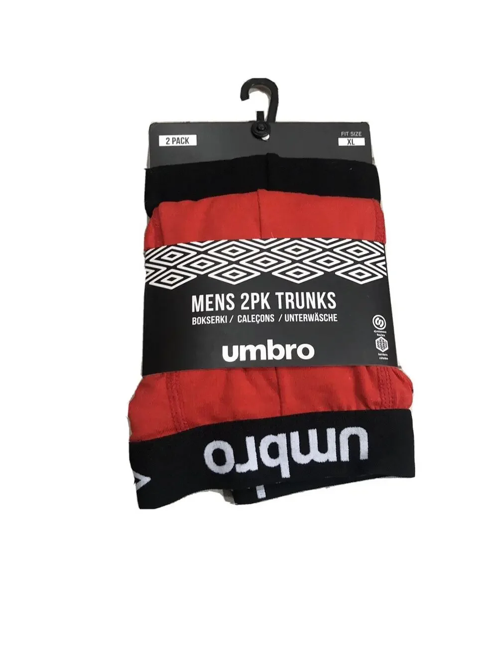 Umbro Boxer Trunks Mens XL Brief Underwear Red Shorts Cotton 2 Pack A8